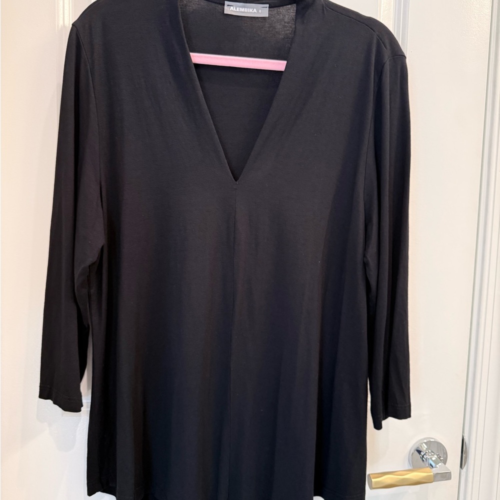 Alembika Black V-Neck Long Sleeve Tee with Draped Fit